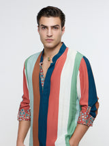 ZAYAN MULTICOLOUR STRIPE ROLLED UP KURTA
