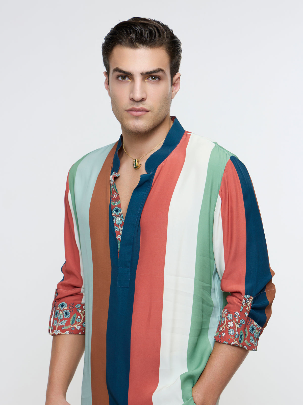 ZAYAN MULTICOLOUR STRIPE ROLLED UP KURTA