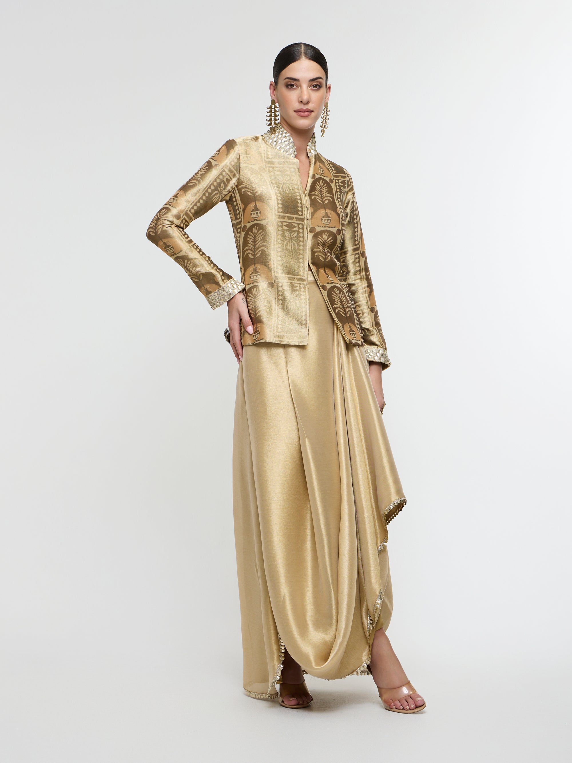 ELARA JACKET PAIRED WITH DRAPED SKIRT