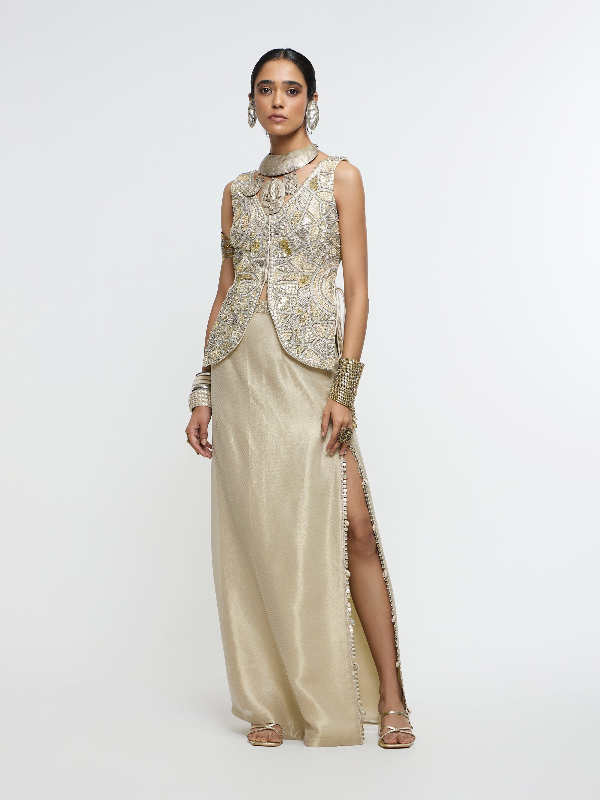 AAINA WAIST COAT WITH SLIT SKIRT