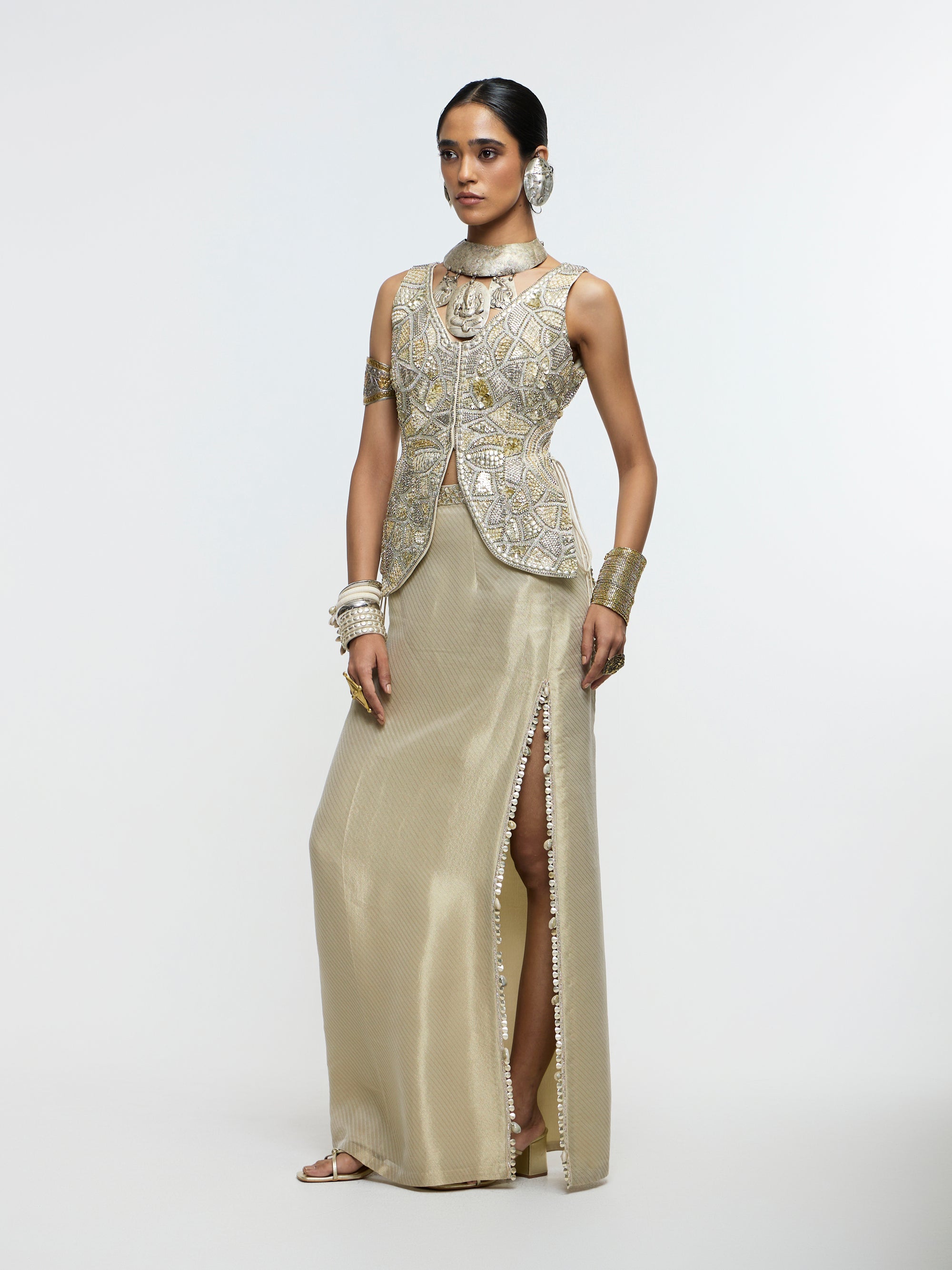 AAINA WAIST COAT WITH SLIT SKIRT
