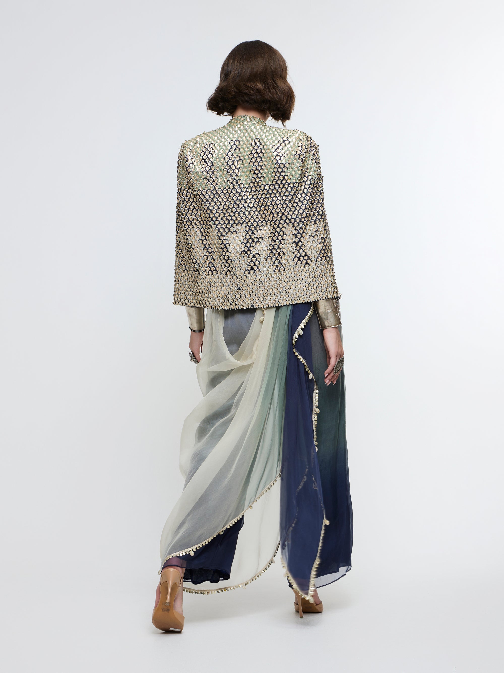 MEHER EMBELLISHED JCAPE JACKET PAIRED WITH OMBRE TOP & PANT