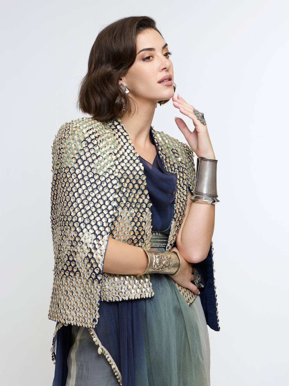 MEHER EMBELLISHED JCAPE JACKET PAIRED WITH OMBRE TOP & PANT