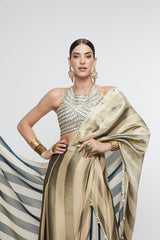 NARGIS DRAPE SAREE PAIRED WITH METALLIC BUSTIER