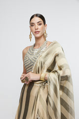 NARGIS DRAPE SAREE PAIRED WITH METALLIC BUSTIER