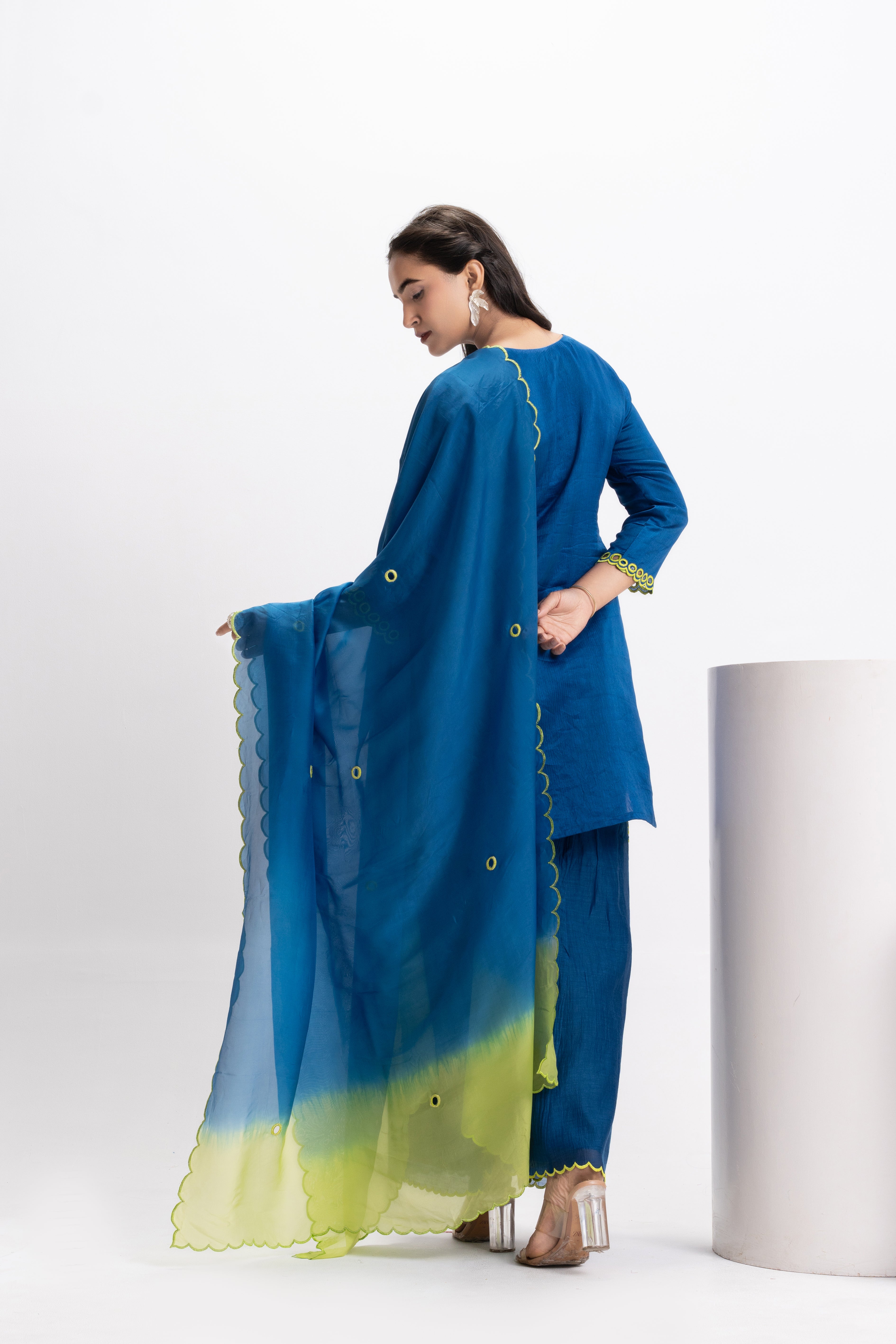 HAND CUT CHANDERI SILK KURTA SET