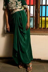 Green Poise Jacket and cowl skirt set
