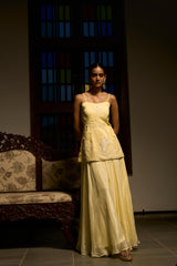 Peplum top with flarred plazzo