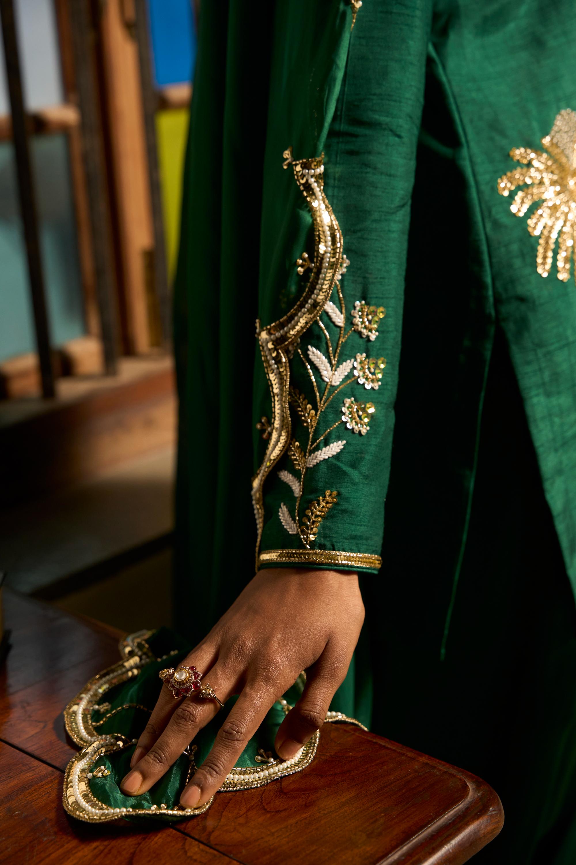Green Golden Meadow Kurta Set
