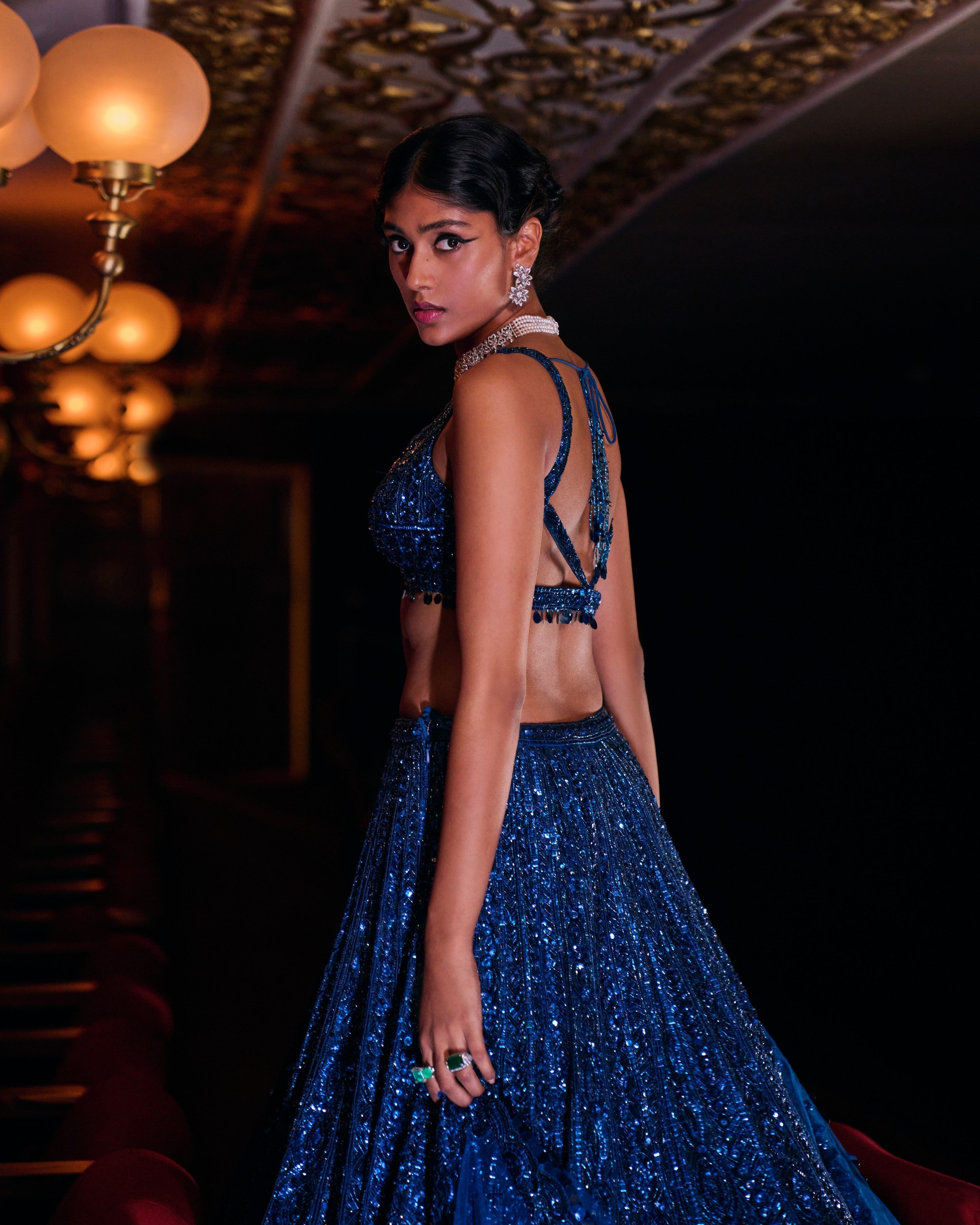 Persian Blue Sequin Lehenga Set