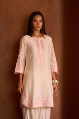 RUHI - DAISY IVORY WITH PINK SHORT KURTA AND DHOTI
