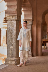 RUHI - DAISY IVORY WITH BLUE SHORT KURTA AND DHOTI