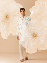 RANGREZ SILK MIRROR EMBROIDERY NEHRU JACKET SET