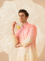TARASH PEACH YELLOW MIRROR WORK KURTA SET