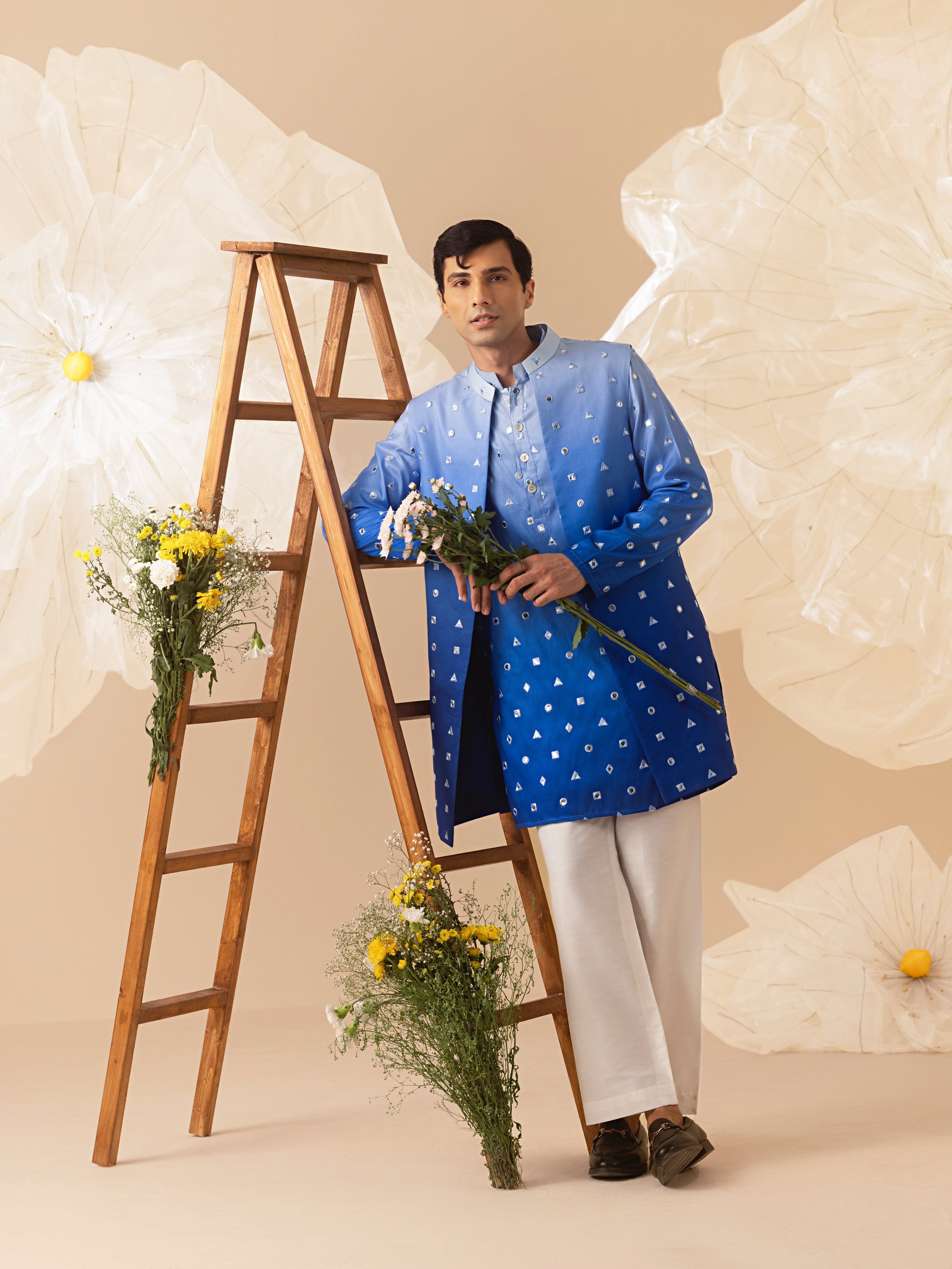 FALAK SILK MIRROR EMBROIDERY NEHRU JACKET SET