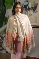Coral Blossom | Embroidered Fine Wool Silk Stole