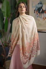 Coral Blossom | Embroidered Fine Wool Silk Stole