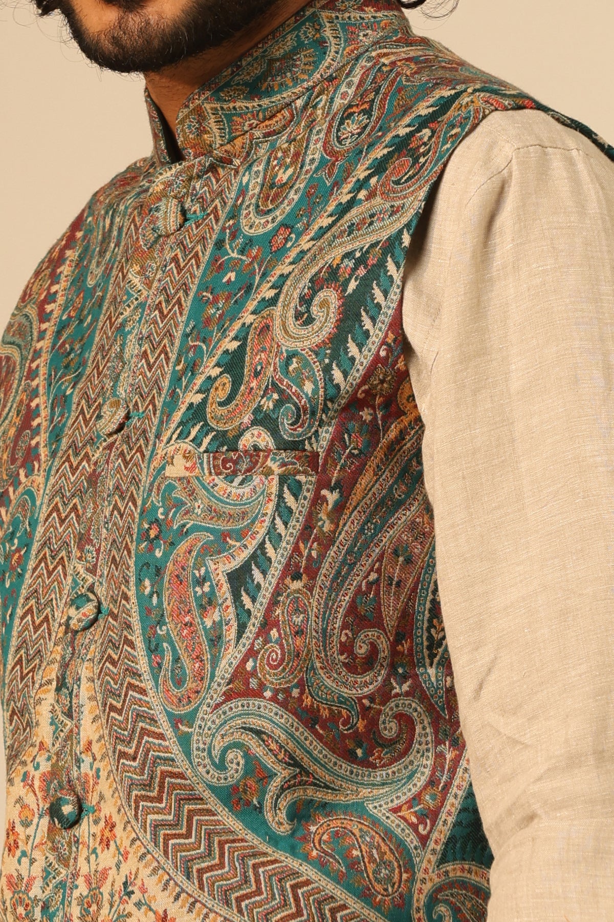 Yuvan Fine Wool Silk Waist Coat