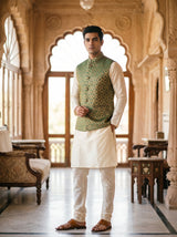Bajirao Banarasi Bandi: Men's Emerald Gold Diamond Waist Coat