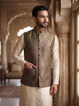 Ashoka Banarasi Bandi: Men's Sage-Golden Waist Coat