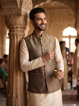 Ashoka Banarasi Bandi: Men's Sage-Golden Waist Coat