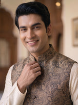 Salim Banarasi Bandi: Men's Black Zari Paisley Waist Coat