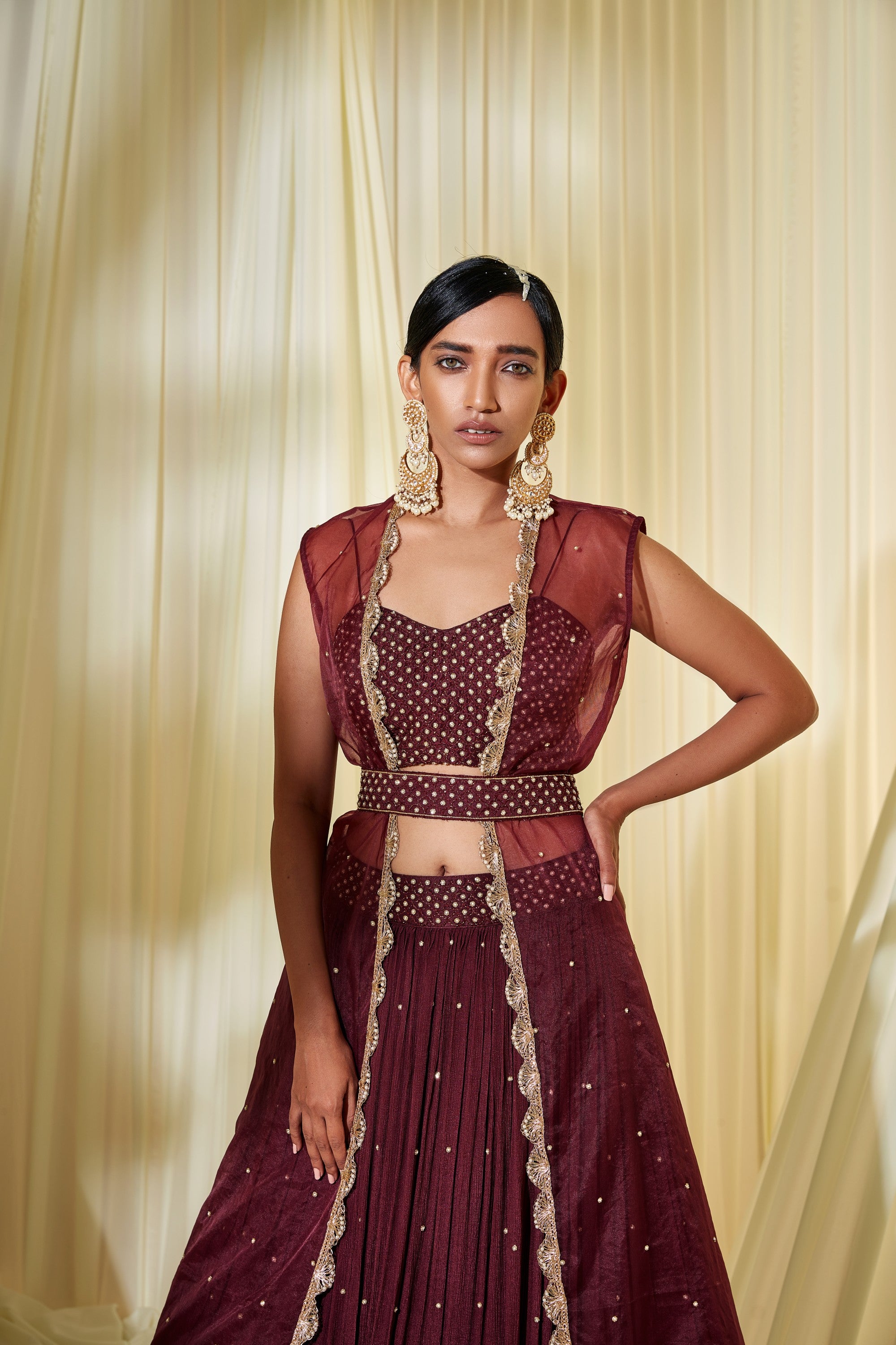 WINE LEHENGA SET
