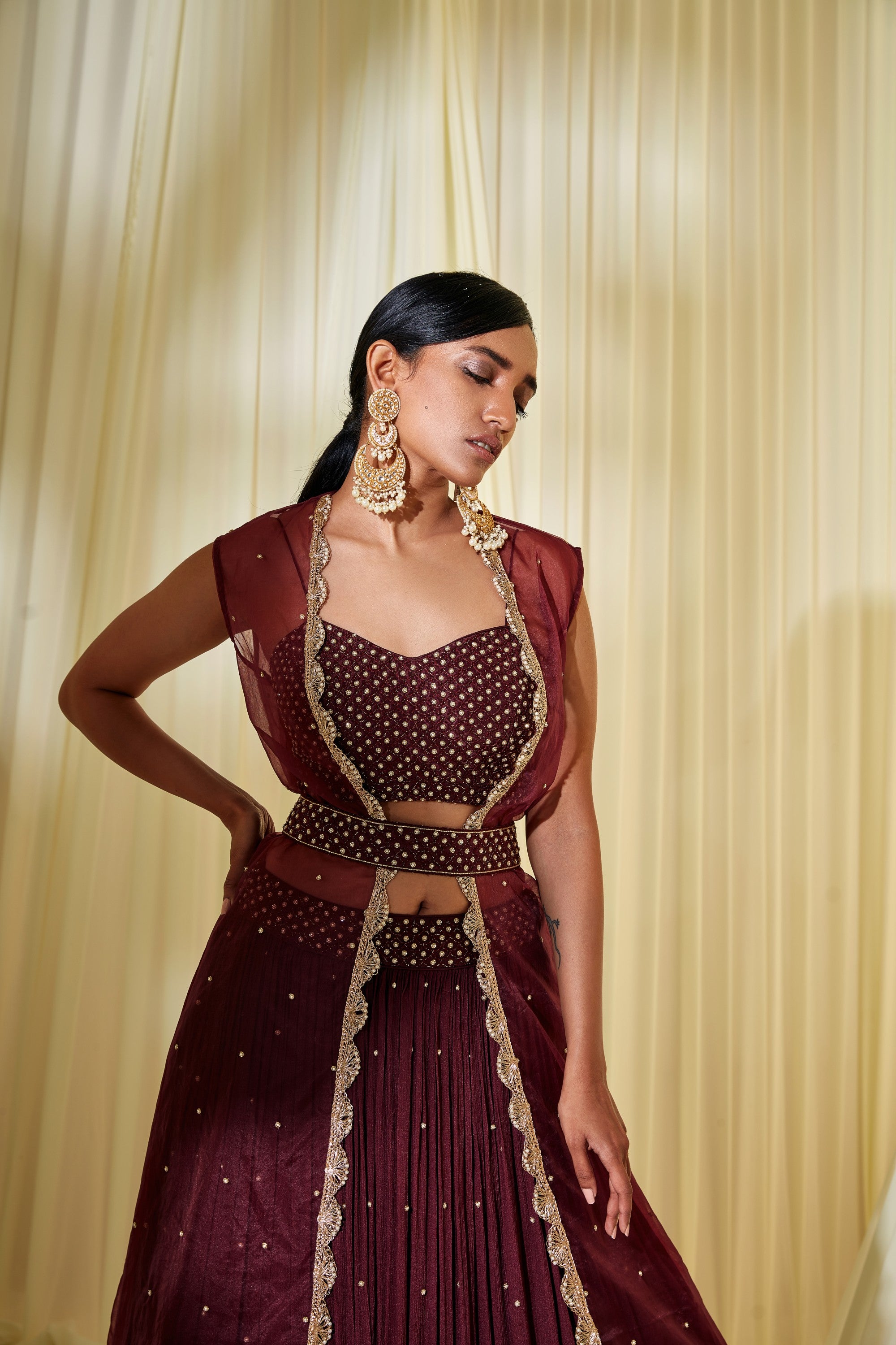 WINE LEHENGA SET