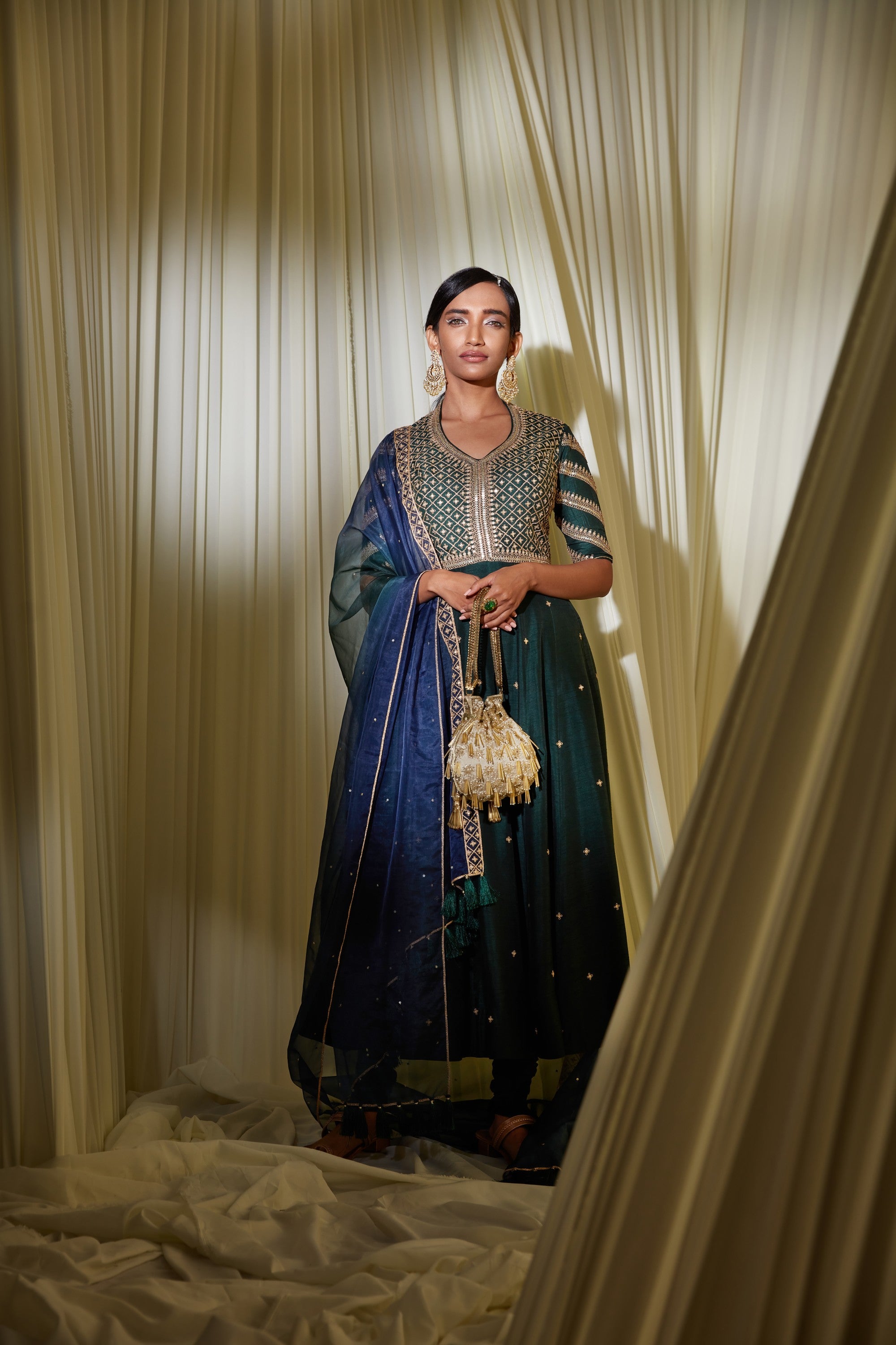 BOTTLE GREEN ANARKALI SET