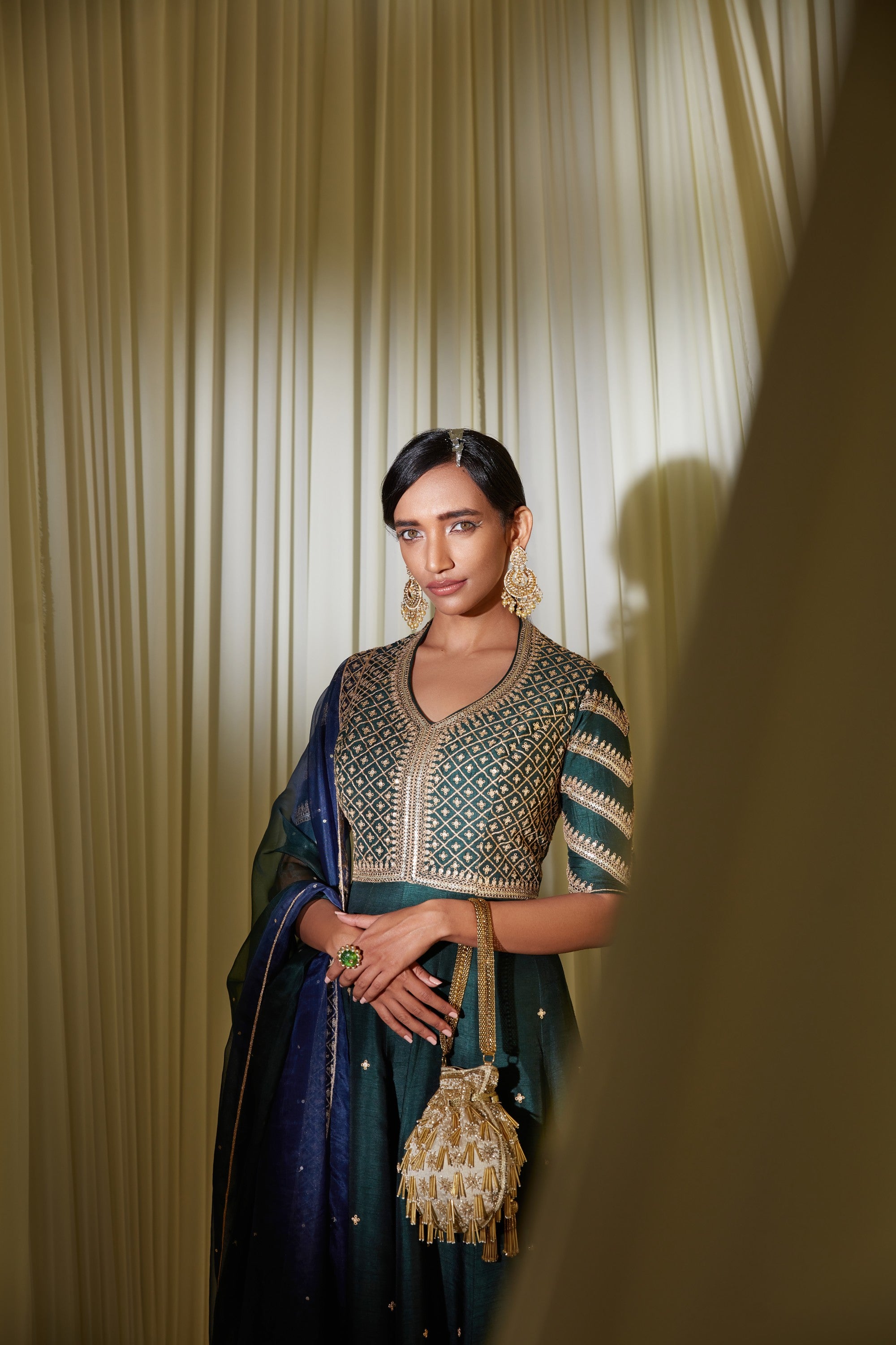 BOTTLE GREEN ANARKALI SET