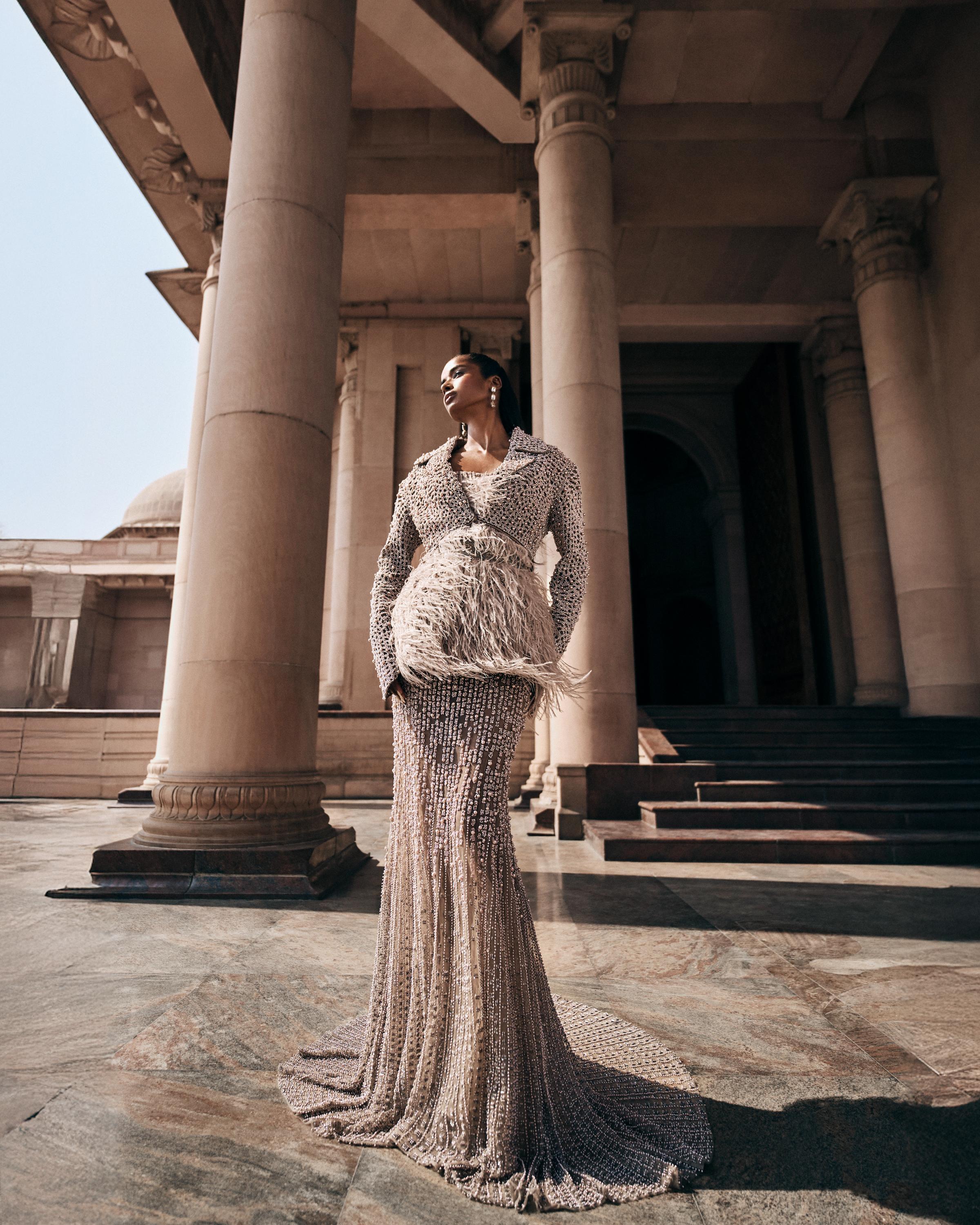 Blane Feathe Dress With Pearl Skirt