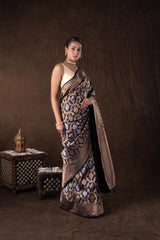 Black Pure Katan Silk Banarasi Handloom Saree
