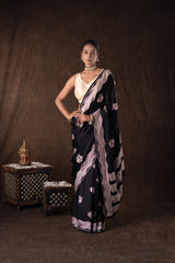 Black Pure Katan Silk Handwork Saree