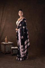 Black Pure Katan Silk Handwork Saree