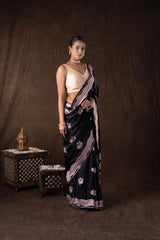 Black Pure Katan Silk Handwork Saree