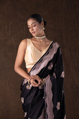 Black Pure Katan Silk Handwork Saree