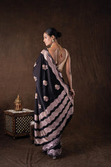 Black Pure Katan Silk Handwork Saree