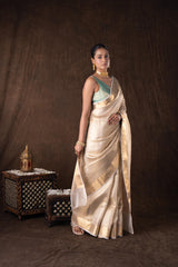 Golden Pure katan Silk Banarasi Handloom Saree