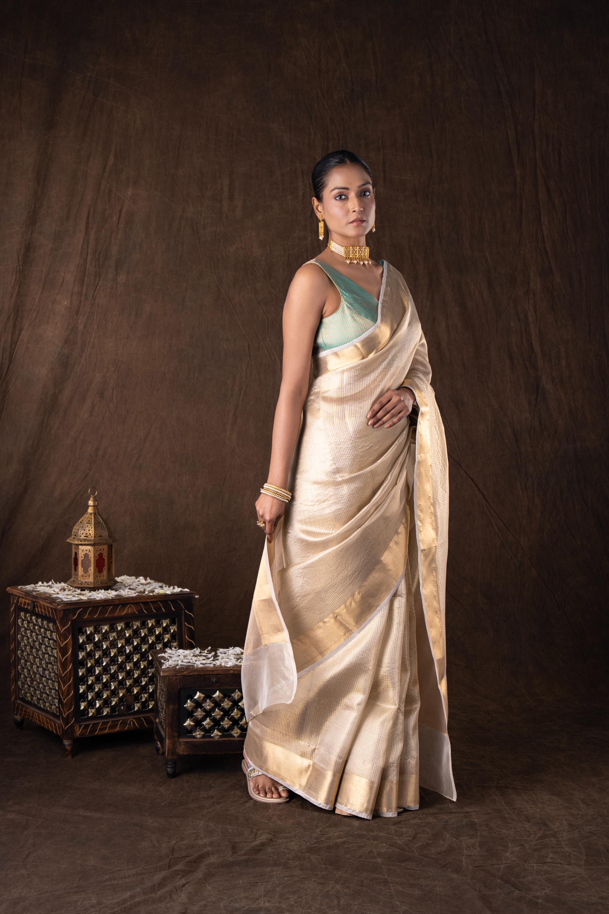 Golden Pure katan Silk Banarasi Handloom Saree