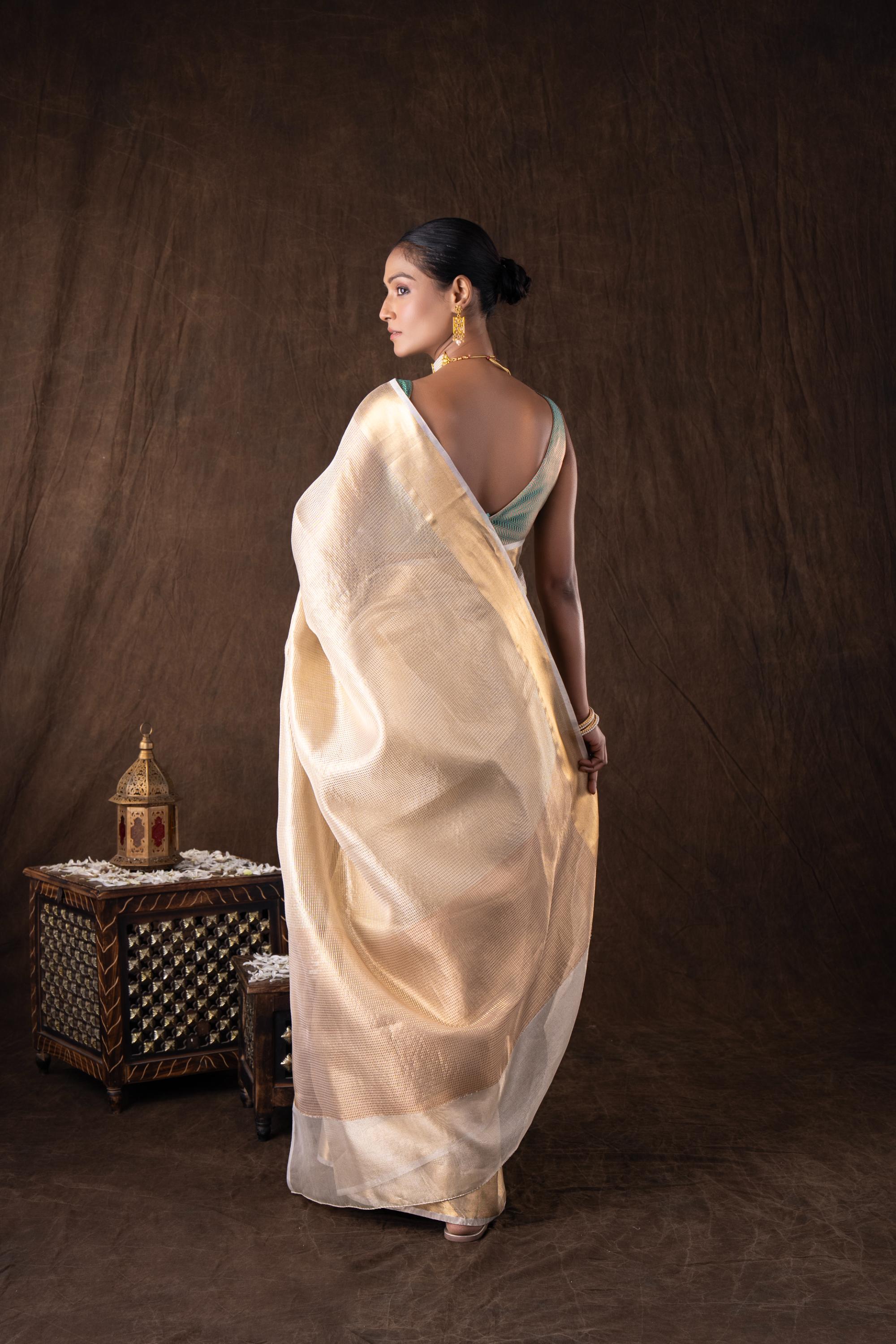 Golden Pure katan Silk Banarasi Handloom Saree