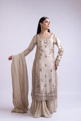 Ivory Embroidered Tissue Silk Sharara Set
