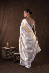 Silver Golden Kanjivaram Zari Silk Banarasi Handloom Saree