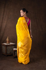 Yellow Pure Silk Raw Mango Zari Banarasi Handlooom Saree