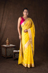 Yellow Katan Silk Zari Boota Banarasi Handloom Saree
