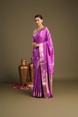 Lavender Pure Silk Banarasi Handloom?Saree