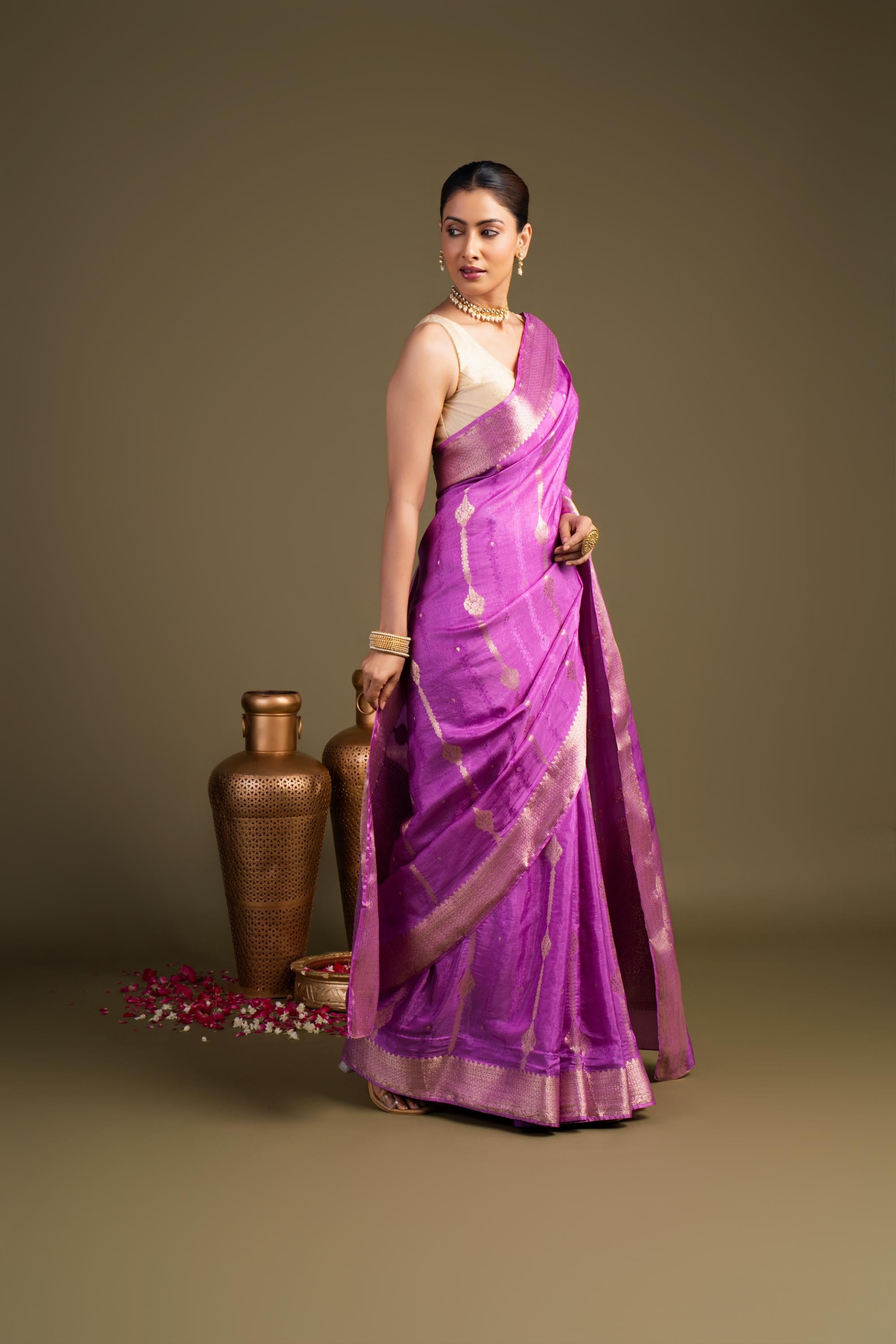 Lavender Pure Silk Banarasi Handloom?Saree