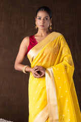 Yellow Katan Silk Zari Boota Banarasi Handloom Saree