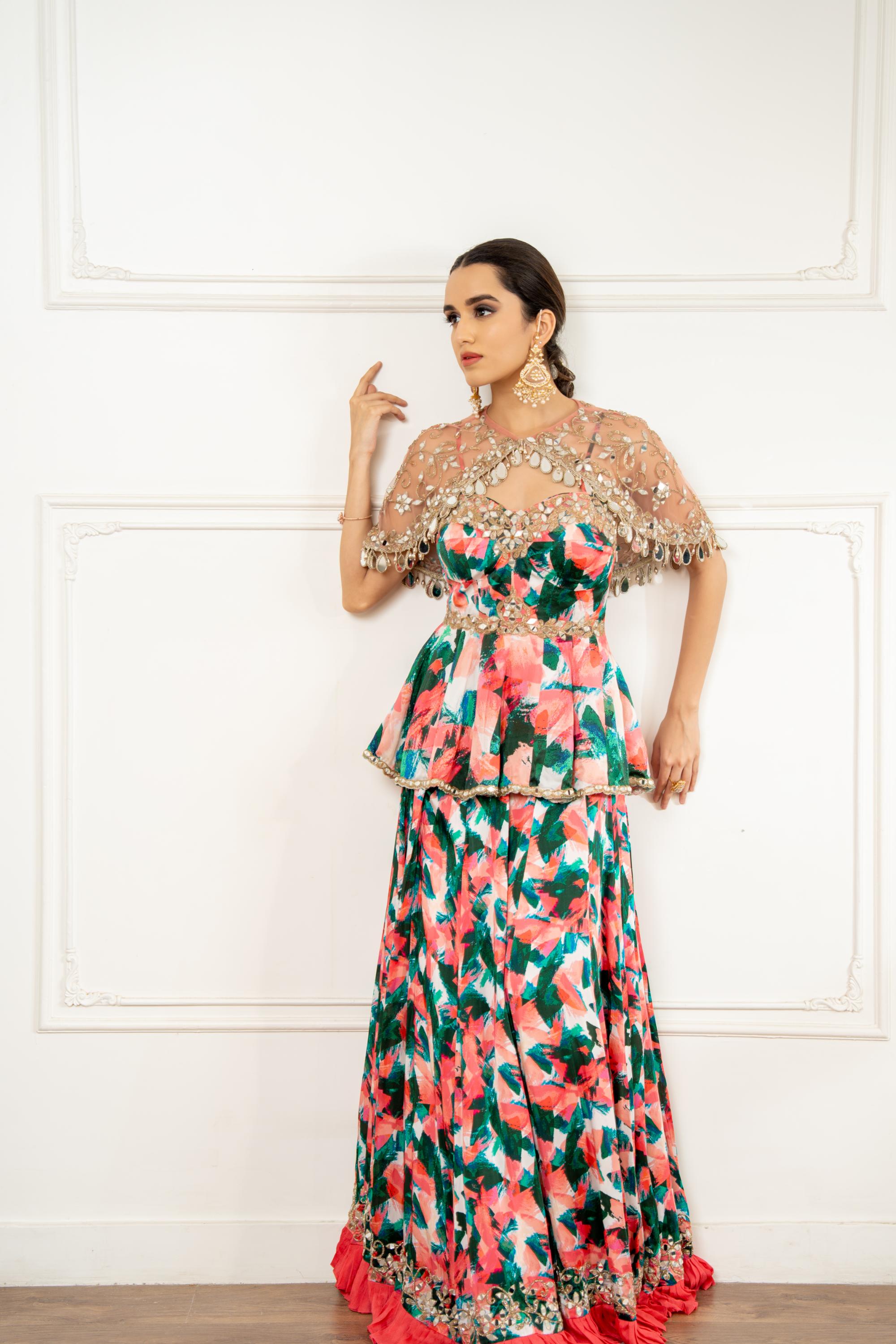 Embroidered Cape Lehenga