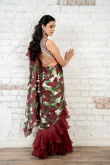 Burgundy Ruffle Saree