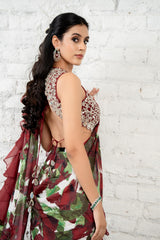 Burgundy Ruffle Saree